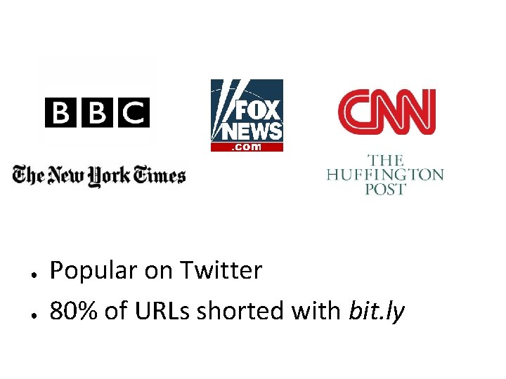 ● ● Popular on Twitter 80% of URLs shorted with bit. ly 