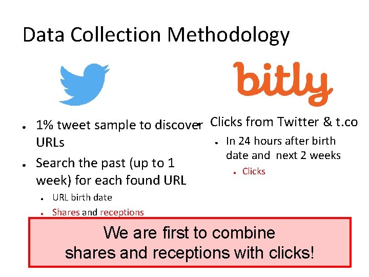 Data Collection Methodology ● ● ● Clicks from Twitter & t. co 1% tweet