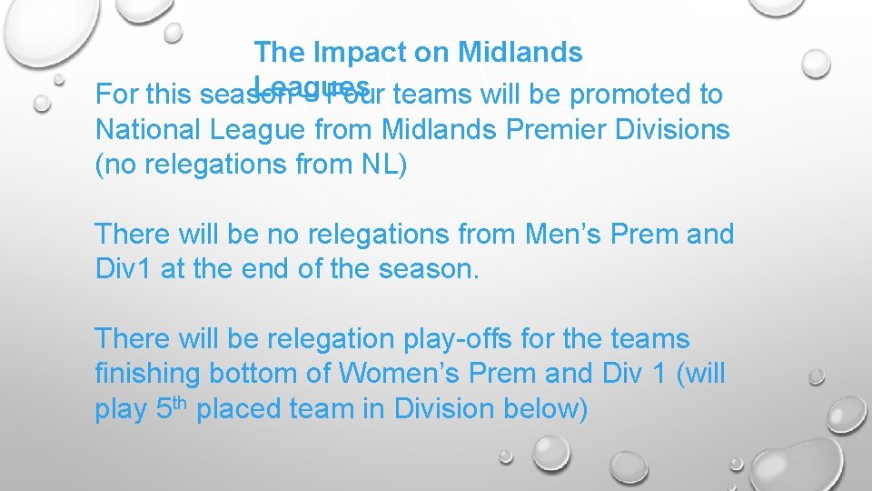 The Impact on Midlands Leagues For this season – Four teams will be promoted