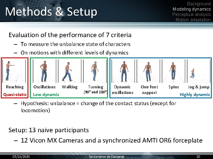 Background Modeling dynamics Perceptual analysis Motion adaptation Methods & Setup Evaluation of the performance