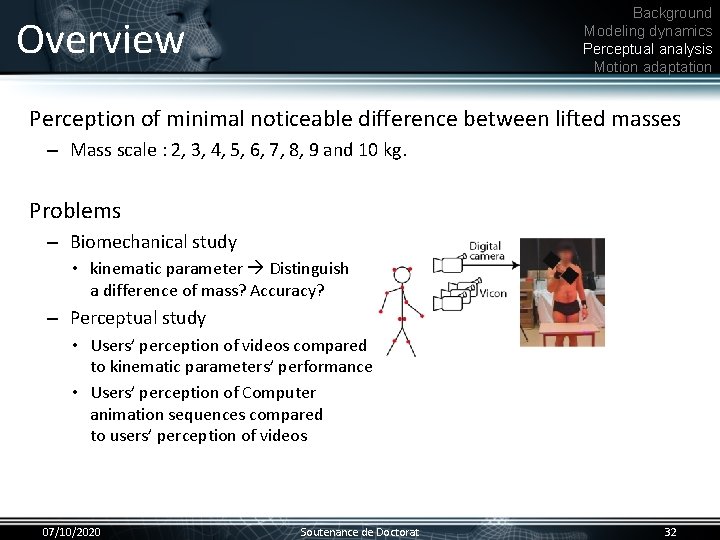 Background Modeling dynamics Perceptual analysis Motion adaptation Overview Perception of minimal noticeable difference between