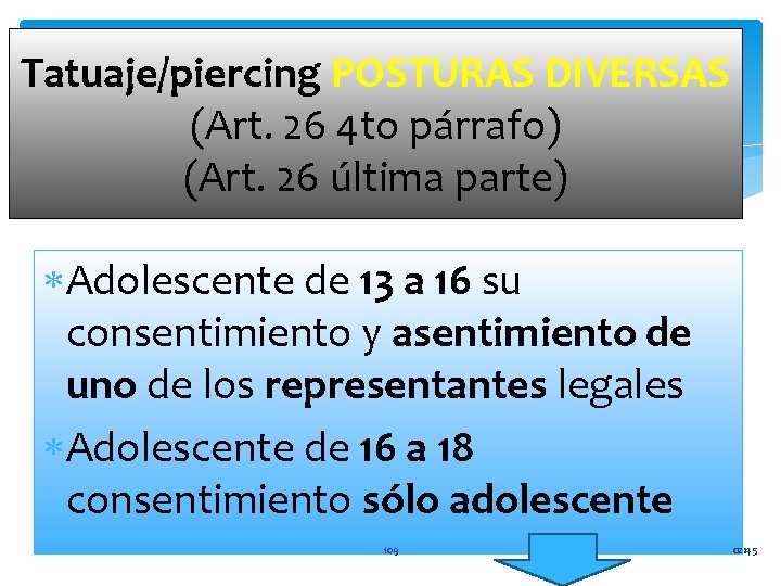 Tatuaje/piercing POSTURAS DIVERSAS (Art. 26 4 to párrafo) (Art. 26 última parte) Adolescente de