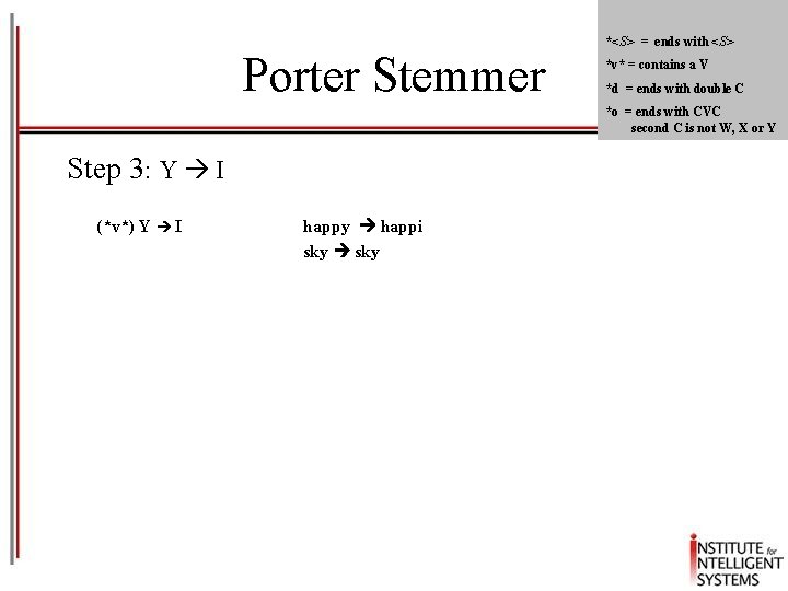 Porter Stemmer *<S> = ends with <S> *v* = contains a V *d =