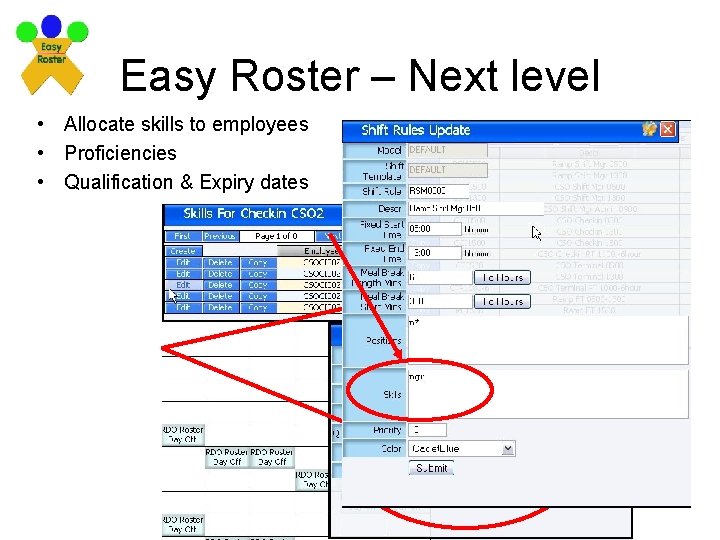 Easy Roster – Next level • • • Allocate skills to employees Allocation of