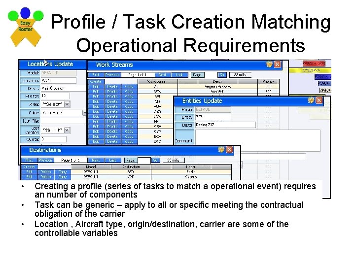 Profile / Task Creation Matching Operational Requirements • • • Creating a profile (series