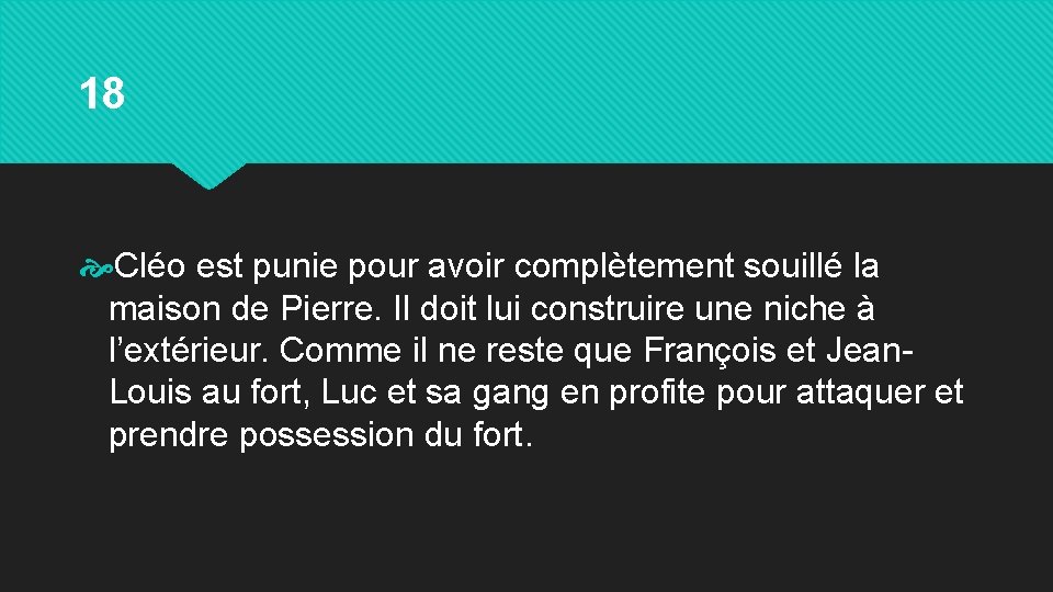 18 Cléo est punie pour avoir complètement souillé la maison de Pierre. Il doit