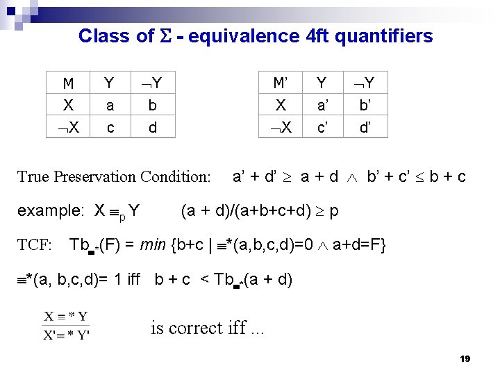 Class of - equivalence 4 ft quantifiers M X X Y a c Y