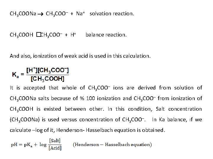 CH 3 COONa CH 3 COO– + Na+ solvation reaction. CH 3 COOH �