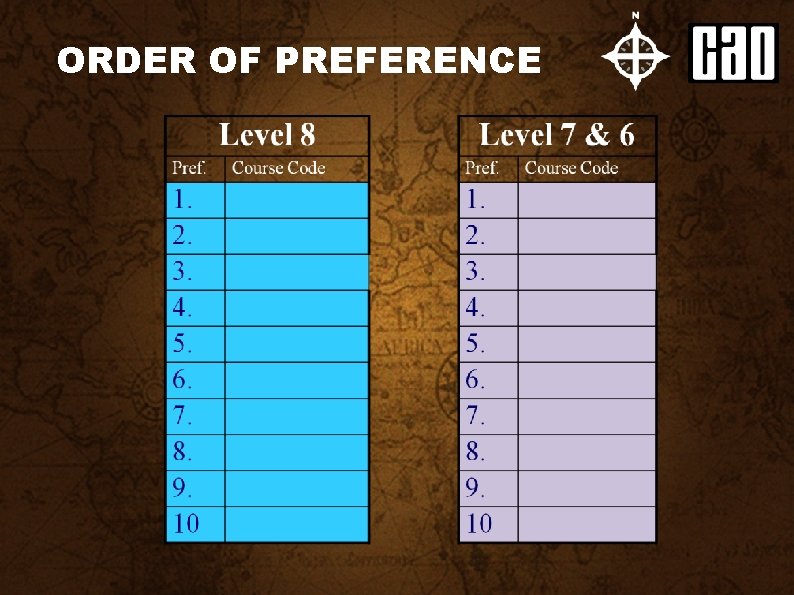 ORDER OF PREFERENCE 