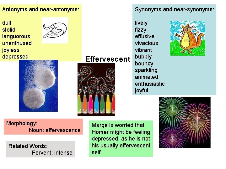 Antonyms and near-antonyms: Synonyms and near-synonyms: dull stolid languorous unenthused joyless depressed lively fizzy