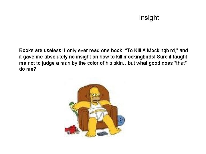 insight Books are useless! I only ever read one book, “To Kill A Mockingbird,