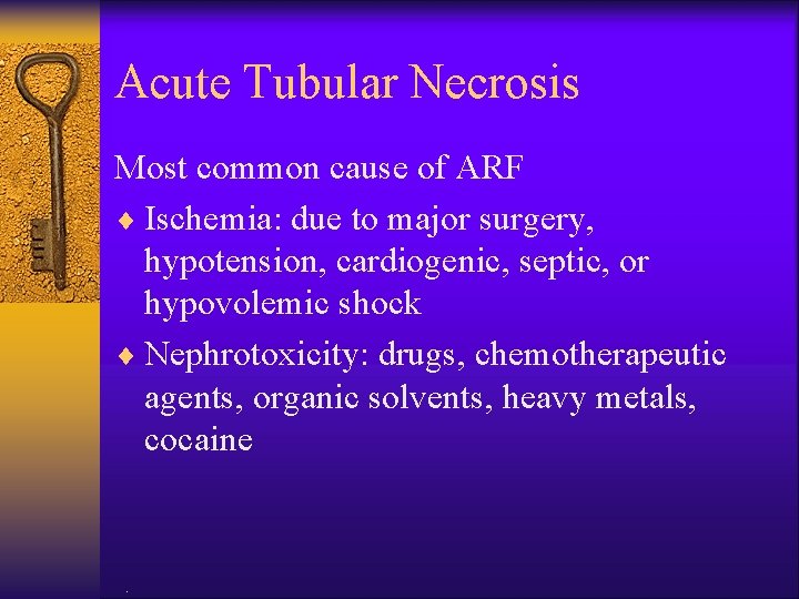 Acute Tubular Necrosis Most common cause of ARF ¨ Ischemia: due to major surgery,