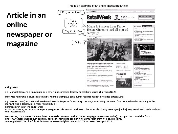 Article in an online newspaper or magazine Citing in text e. g. Marks &