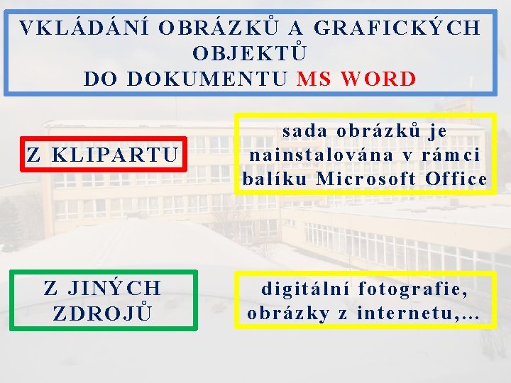 VKLÁD ÁNÍ OBRÁZKŮ A GRA FICK ÝCH OBJEKTŮ DO DOKUMENTU MS W ORD Z