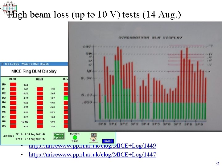 High beam loss (up to 10 V) tests (14 Aug. ) • https: //micewww.