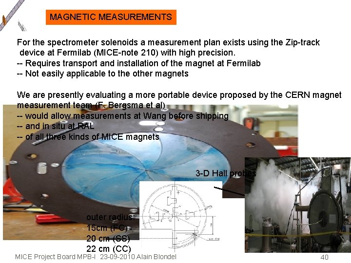 MAGNETIC MEASUREMENTS For the spectrometer solenoids a measurement plan exists using the Zip-track device