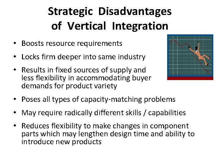 Strategic Disadvantages of Vertical Integration • Boosts resource requirements • Locks firm deeper into Strategic Disadvantages of Vertical Integration • Boosts resource requirements • Locks firm deeper into