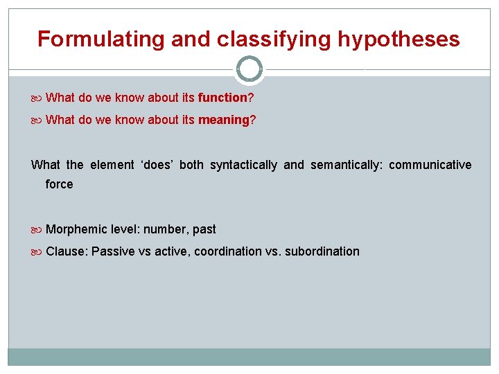 Formulating and classifying hypotheses What do we know about its function? What do we