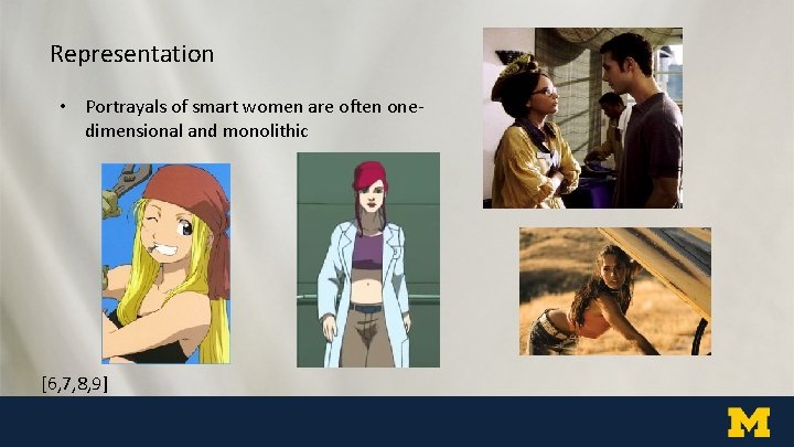 Representation • Portrayals of smart women are often onedimensional and monolithic [6, 7, 8,