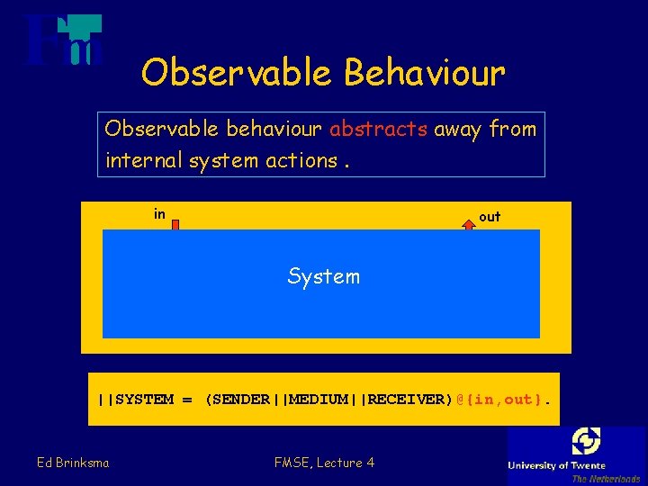 Observable System Examples Formal Methods for Software Engineering Part II Modelling