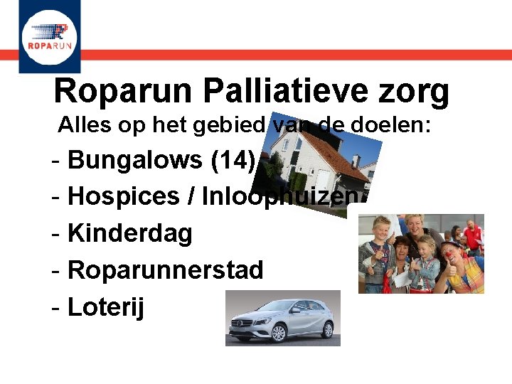 Roparun Palliatieve zorg Alles op het gebied van de doelen: - Bungalows (14) -