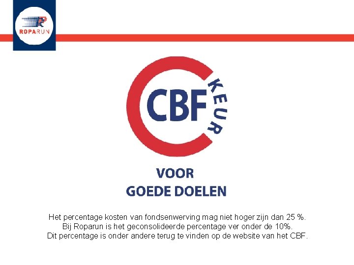  Het percentage kosten van fondsenwerving mag niet hoger zijn dan 25 %. Bij