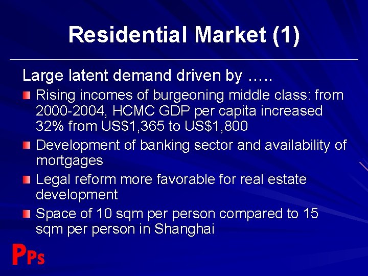 Residential Market (1) Large latent demand driven by …. . Rising incomes of burgeoning