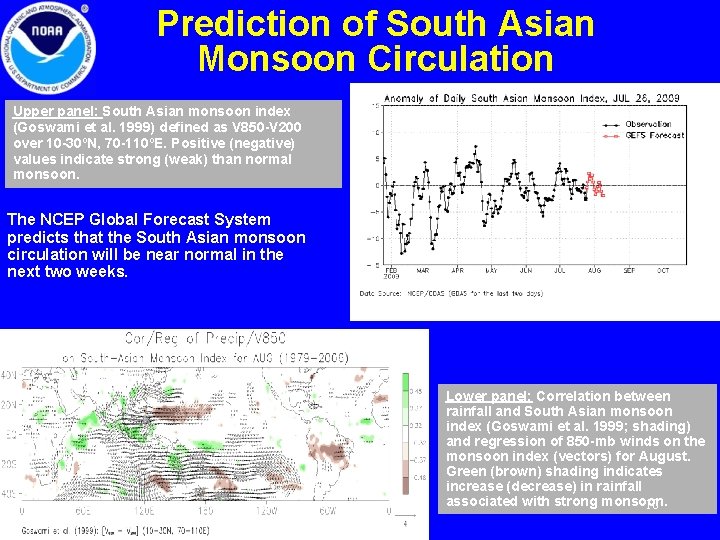 Prediction of South Asian Monsoon Circulation Upper panel: South Asian monsoon index (Goswami et