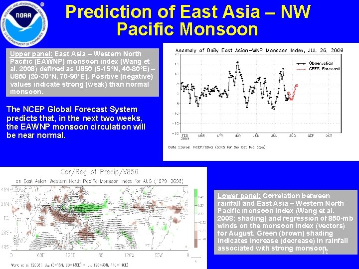 Prediction of East Asia – NW Pacific Monsoon Upper panel: East Asia – Western