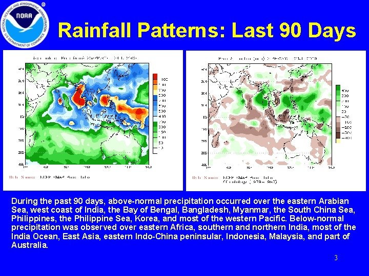 Rainfall Patterns: Last 90 Days During the past 90 days, above-normal precipitation occurred over