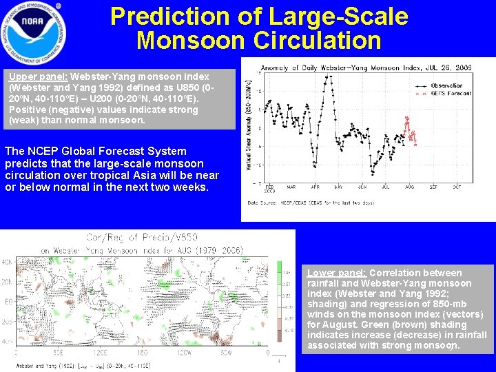 Prediction of Large-Scale Monsoon Circulation Upper panel: Webster-Yang monsoon index (Webster and Yang 1992)