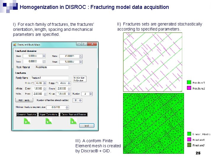 Homogenization in DISROC : Fracturing model data acquisition I) For each family of fractures,