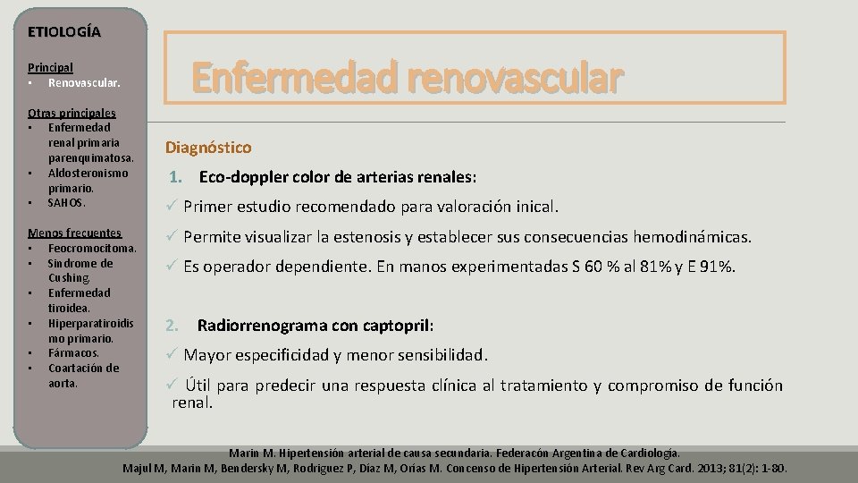 ETIOLOGÍA Enfermedad renovascular Principal • Renovascular. Otras principales • Enfermedad renal primaria parenquimatosa. • ETIOLOGÍA Enfermedad renovascular Principal • Renovascular. Otras principales • Enfermedad renal primaria parenquimatosa. •