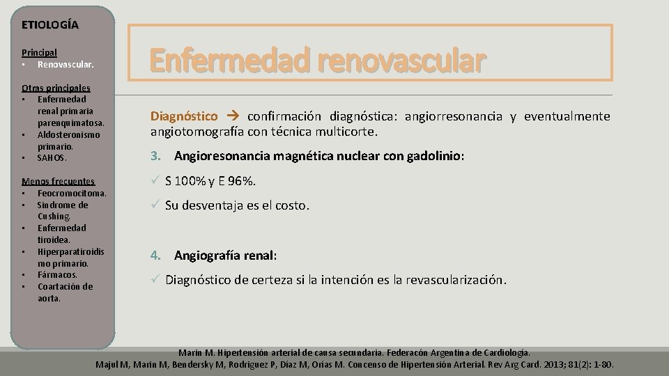 ETIOLOGÍA Principal • Renovascular. Enfermedad renovascular Otras principales • Enfermedad renal primaria parenquimatosa. • ETIOLOGÍA Principal • Renovascular. Enfermedad renovascular Otras principales • Enfermedad renal primaria parenquimatosa. •