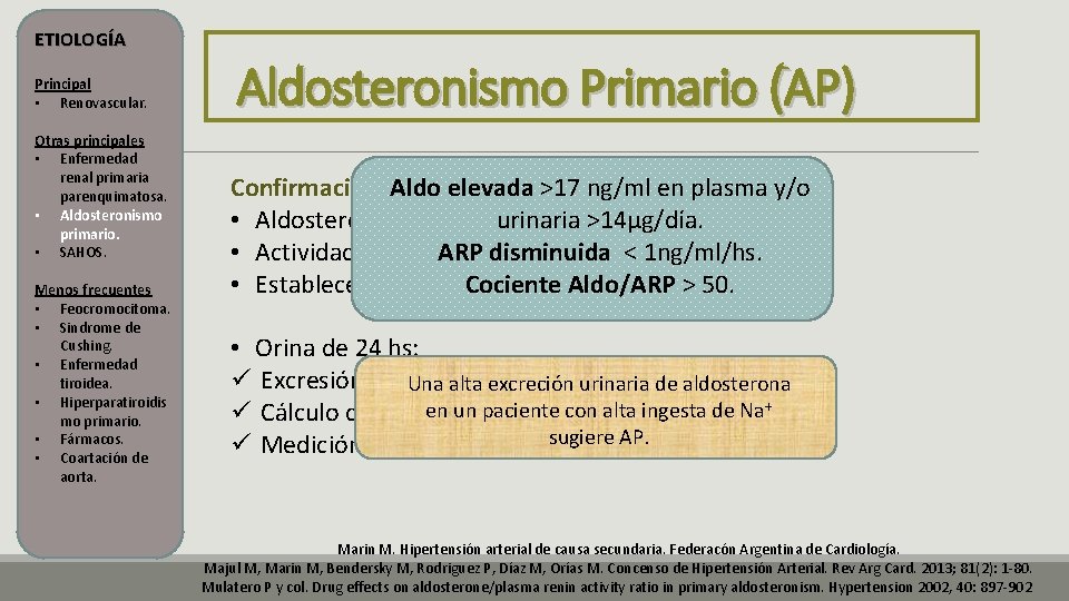 ETIOLOGÍA Principal • Renovascular. Otras principales • Enfermedad renal primaria parenquimatosa. • Aldosteronismo primario. ETIOLOGÍA Principal • Renovascular. Otras principales • Enfermedad renal primaria parenquimatosa. • Aldosteronismo primario.