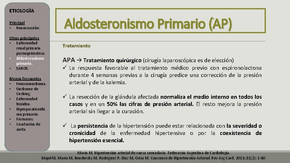 ETIOLOGÍA Aldosteronismo Primario (AP) Principal • Renovascular. Otras principales • Enfermedad renal primaria parenquimatosa. ETIOLOGÍA Aldosteronismo Primario (AP) Principal • Renovascular. Otras principales • Enfermedad renal primaria parenquimatosa.