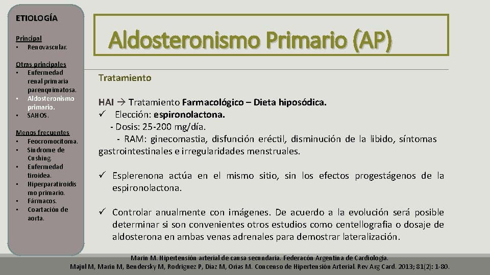 ETIOLOGÍA Aldosteronismo Primario (AP) Principal • Renovascular. Otras principales • Enfermedad renal primaria parenquimatosa. ETIOLOGÍA Aldosteronismo Primario (AP) Principal • Renovascular. Otras principales • Enfermedad renal primaria parenquimatosa.