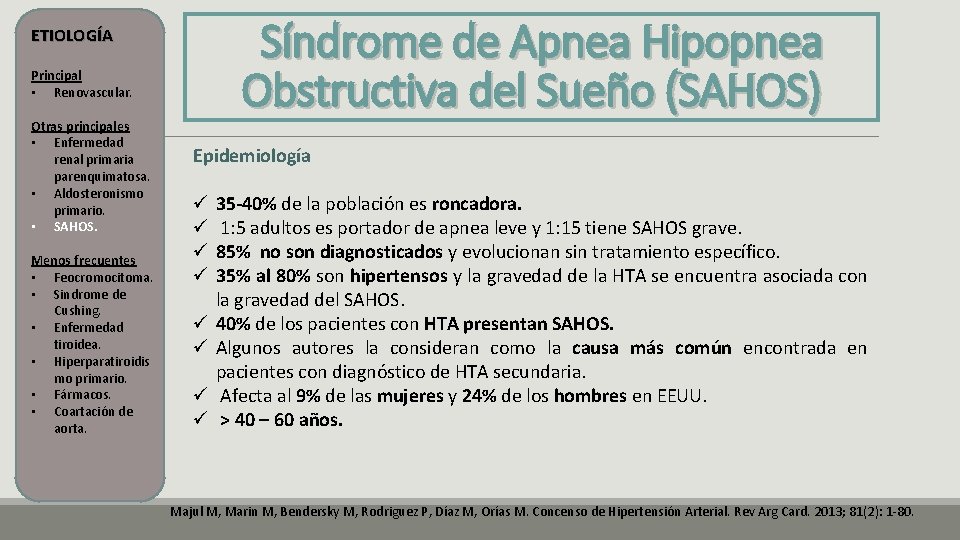ETIOLOGÍA Principal • Renovascular. Otras principales • Enfermedad renal primaria parenquimatosa. • Aldosteronismo primario. ETIOLOGÍA Principal • Renovascular. Otras principales • Enfermedad renal primaria parenquimatosa. • Aldosteronismo primario.