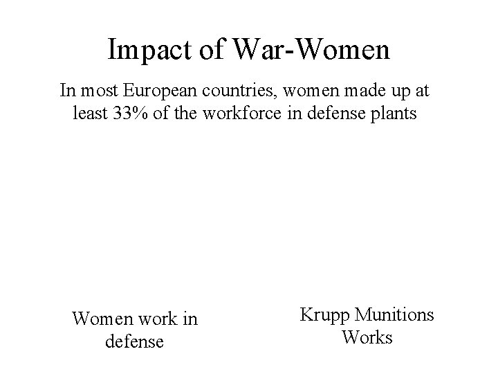 Impact of War-Women In most European countries, women made up at least 33% of