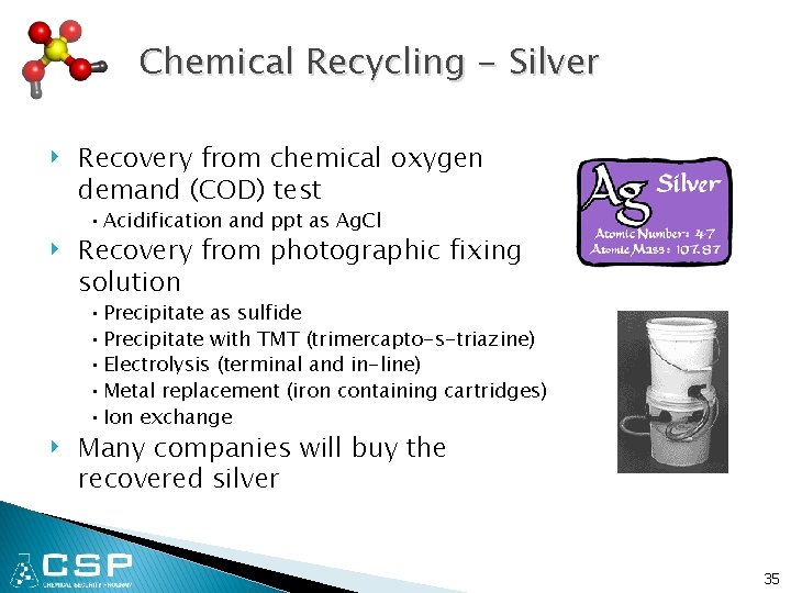 Chemical Recycling - Silver ‣ ‣ ‣ Recovery from chemical oxygen demand (COD) test