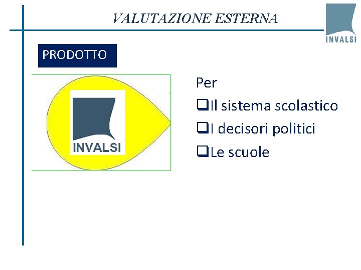 VALUTAZIONE ESTERNA PRODOTTO Per q. Il sistema scolastico q. I decisori politici q. Le