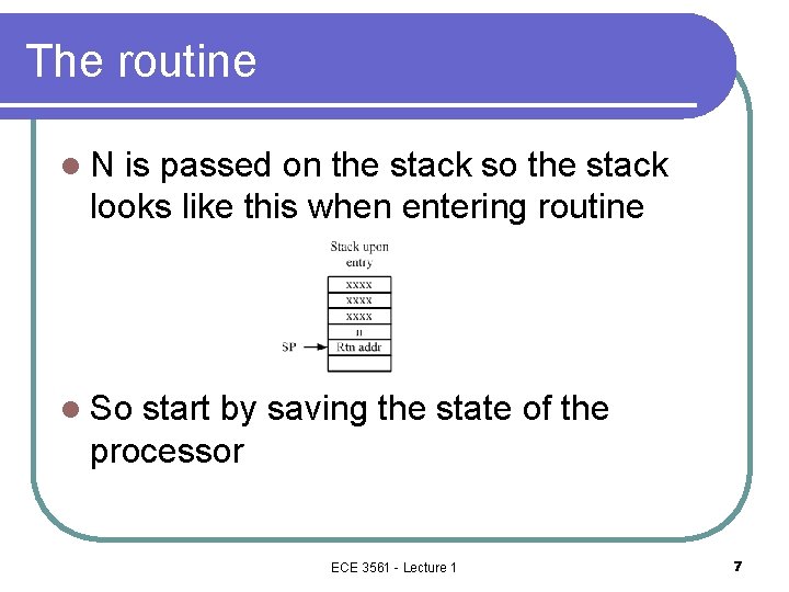 The routine l. N is passed on the stack so the stack looks like