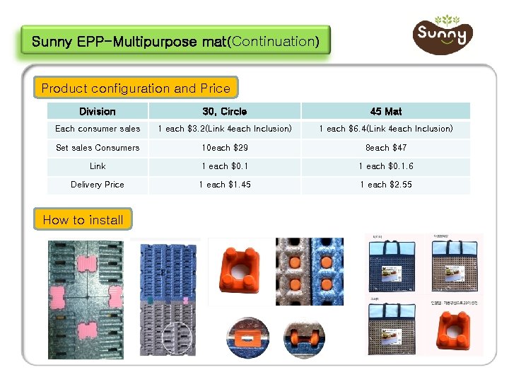 Sunny EPP-Multipurpose mat(Continuation) Product configuration and Price Division 30, Circle 45 Mat Each consumer