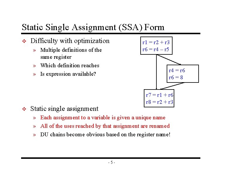 Static Single Assignment (SSA) Form v Difficulty with optimization » Multiple definitions of the