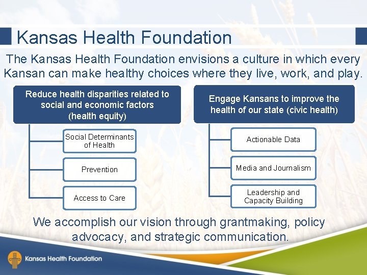 Kansas Health Foundation The Kansas Health Foundation envisions a culture in which every Kansan