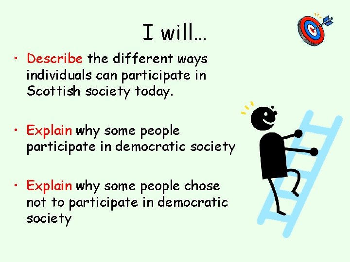 I will… • Describe the different ways individuals can participate in Scottish society today.