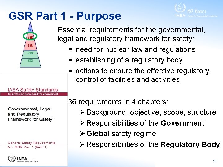 GSR Part 1 - Purpose Essential requirements for the governmental, legal and regulatory framework