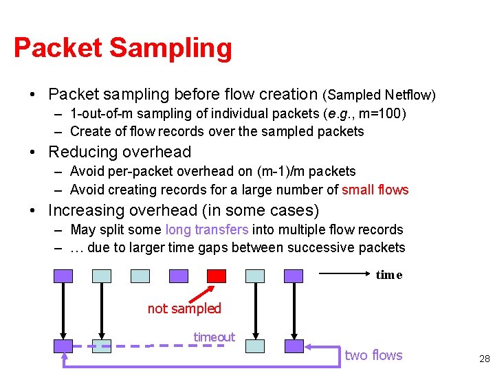 Packet Sampling • Packet sampling before flow creation (Sampled Netflow) – 1 -out-of-m sampling