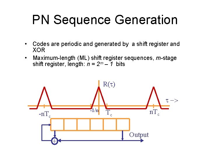 PN Sequence Generation • Codes are periodic and generated by a shift register and