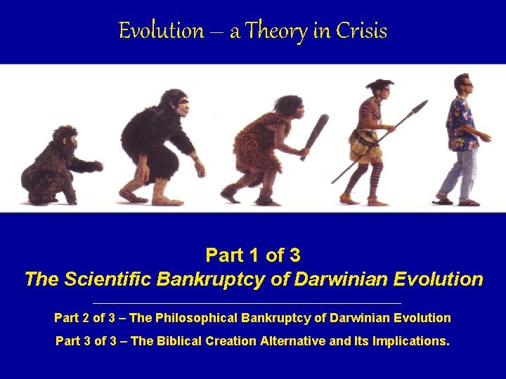 Evolution – a Theory in Crisis Part 1 of 3 The Scientific Bankruptcy of